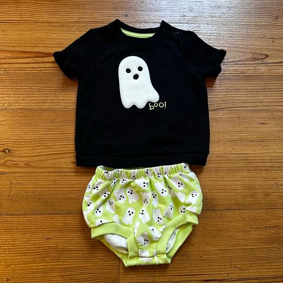 Cat & Jack black ghost green bloomers Halloween set SIZE 12M - Picture 1 of 4